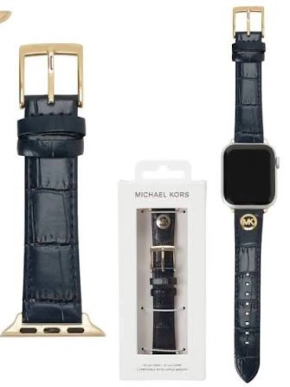 Michael Kors Women's Croc Black Leather Band Strap for Apple Watch, 38/40/41 mm